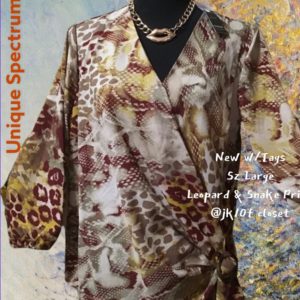 LOWEST🌺 NWT Unique Spectrum LARGE LEOPARD & SNAKE PRINT BLOUSE TOP